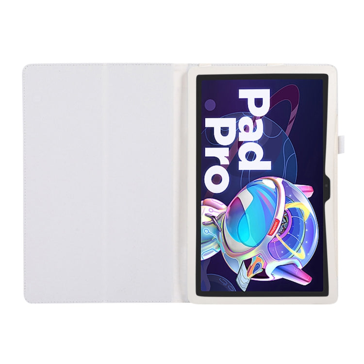 Sandsberg | Für Lenovo Tab P11 Pro Gen 2 Litchi Texture Leder Tablet-Hülle mit Halter (Weiß)