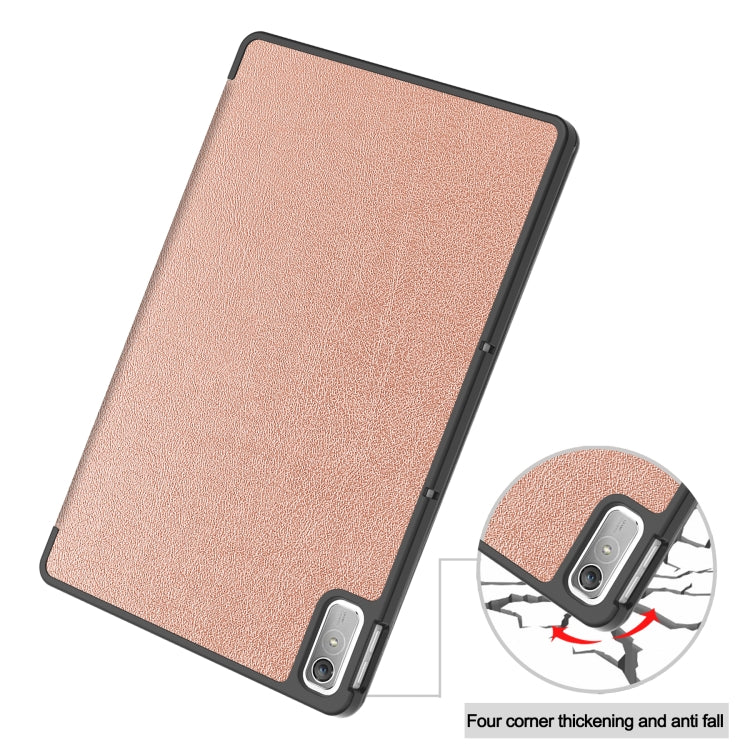 Sandsberg | Für Lenovo Tab P11 Gen 2 Custer Pure Color 3-fach Halter Leder Smart Tablet Hülle (Roségold)