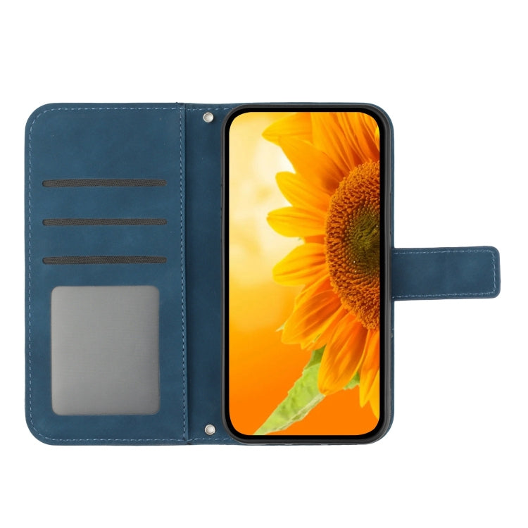 Sandsberg | Für Nokia X30 HT04 Haut Gefühl Sonnenblume Prägung Flip Leder Handyhülle mit Halsband (Tintenblau)