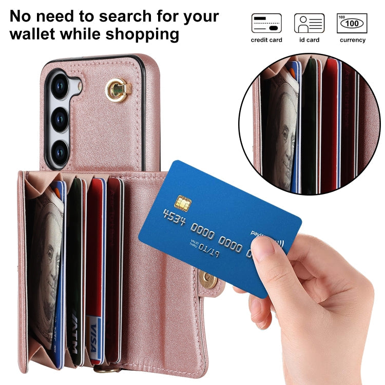 Sandsberg | Für Samsung Galaxy S23 5G RFID Kartenschlitz Leder Handyhülle mit langem Halsband (Roségold)