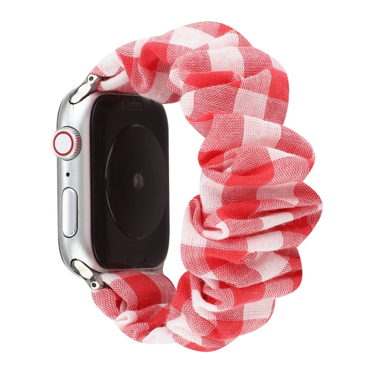 Sandsberg | Für Apple Watch Series 7 45mm / 6 & SE & 5 & 4 44mm / 3 & 2 & 1 42mm Plaid-Muster-Tuch + Edelstahl-Haar-Ring-Uhrenarmband (Rot)