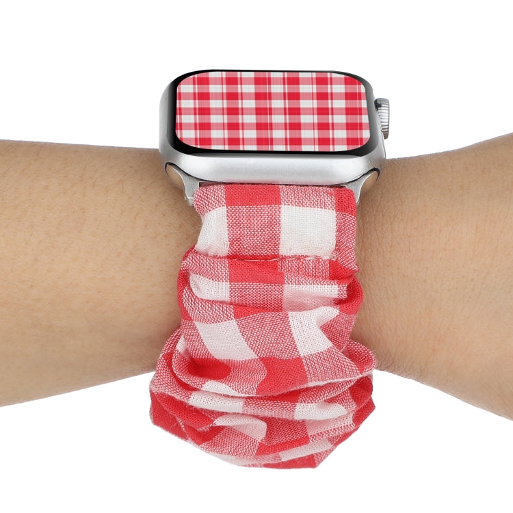 Sandsberg | Für Apple Watch Series 7 45mm / 6 & SE & 5 & 4 44mm / 3 & 2 & 1 42mm Plaid-Muster-Tuch + Edelstahl-Haar-Ring-Uhrenarmband (Rot)