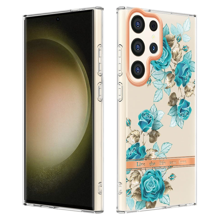 Für Samsung Galaxy S24 Ultra 5G Blumen und Pflanzen Serie IMD TPU Handyhülle (Blaue rose)