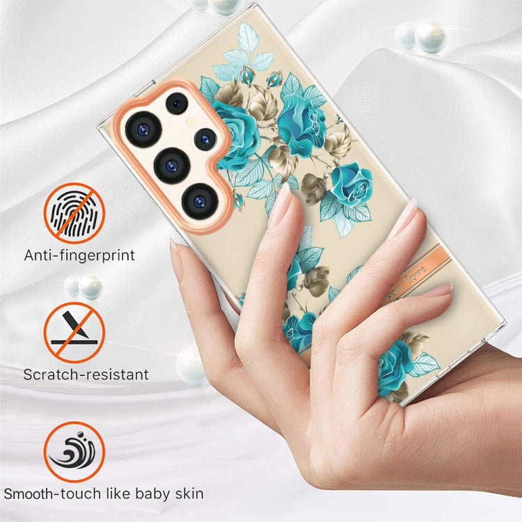 Für Samsung Galaxy S24 Ultra 5G Blumen und Pflanzen Serie IMD TPU Handyhülle (Blaue rose)