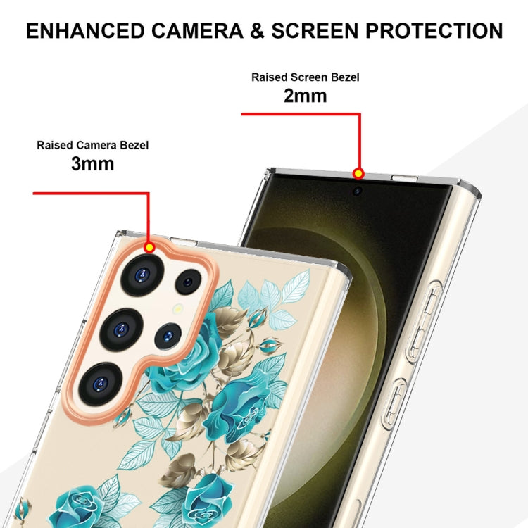 Für Samsung Galaxy S24 Ultra 5G Blumen und Pflanzen Serie IMD TPU Handyhülle (Blaue rose)