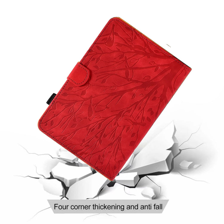 Sandsberg | Für Lenovo Tab P11 J606F Fortune Tree Pressure Flower PU Tablet-Hülle mit Aufwach- / Schlaf-Funktion (Rot)