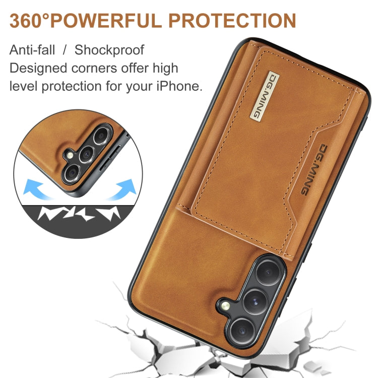 Für Samsung Galaxy S24+ 5G DG.MING M2 Serie 3-Fach Multi Karten Tasche + Magnetische Handyhülle (Braun)