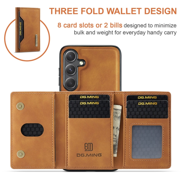 Für Samsung Galaxy S24+ 5G DG.MING M2 Serie 3-Fach Multi Karten Tasche + Magnetische Handyhülle (Braun)
