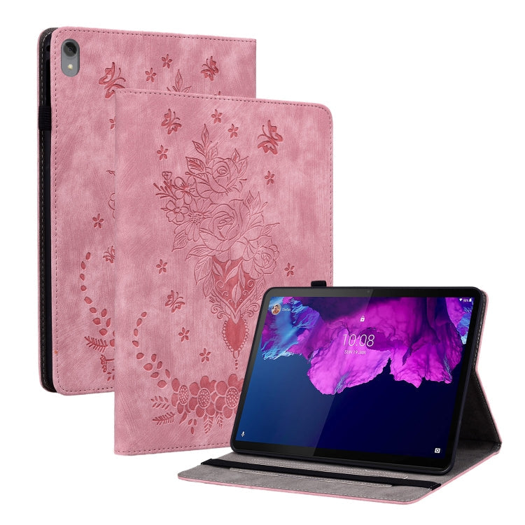 Sandsberg | Für Lenovo Tab P11 TB-J606F Schmetterling Rosen Prägung Leder Tablet Hülle (Rosa)