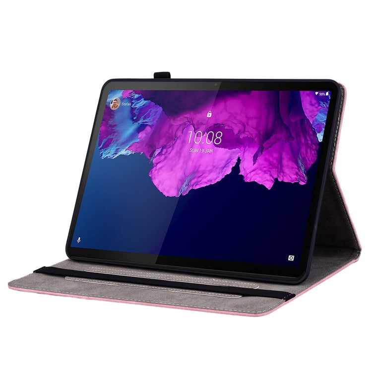 Sandsberg | Für Lenovo Tab P11 TB-J606F Schmetterling Rosen Prägung Leder Tablet Hülle (Rosa)