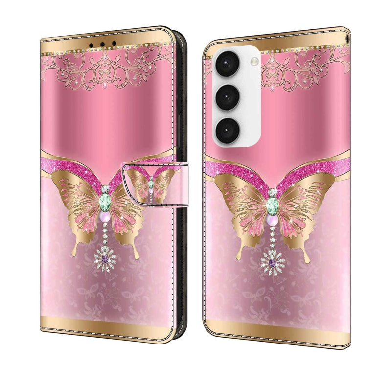 Sandsberg | Für Samsung Galaxy S23 Crystal 3D Stoßfeste Schutzleder Handyhülle (Rosa Boden Schmetterling)