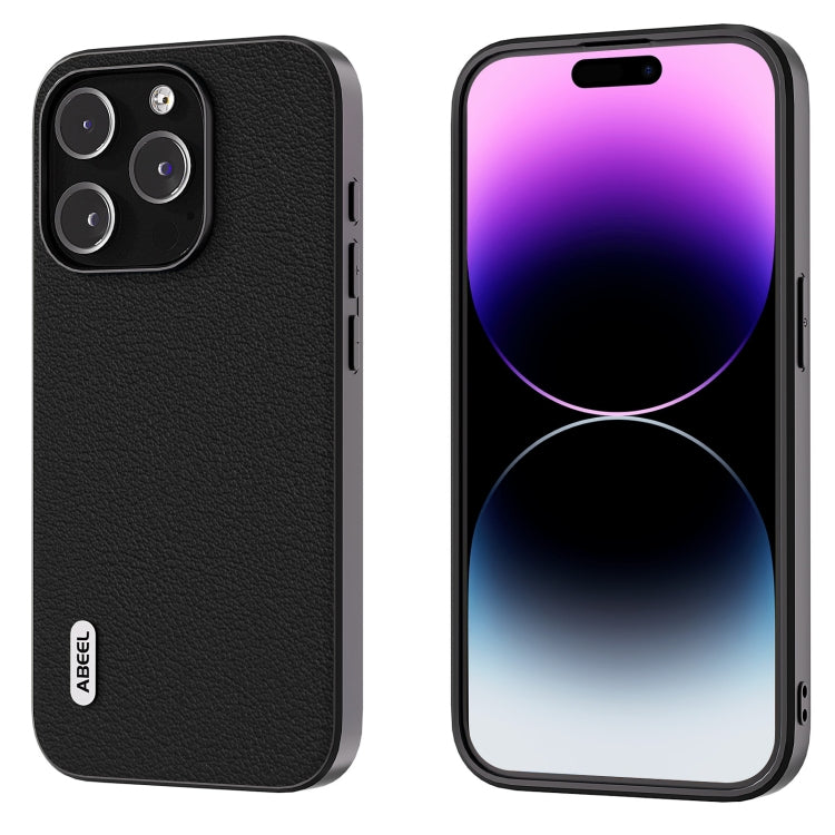 Sandsberg | Für iPhone 15 Pro ABEEL Echtes Leder Welle Schwarz Rand Handyhülle (Schwarz)