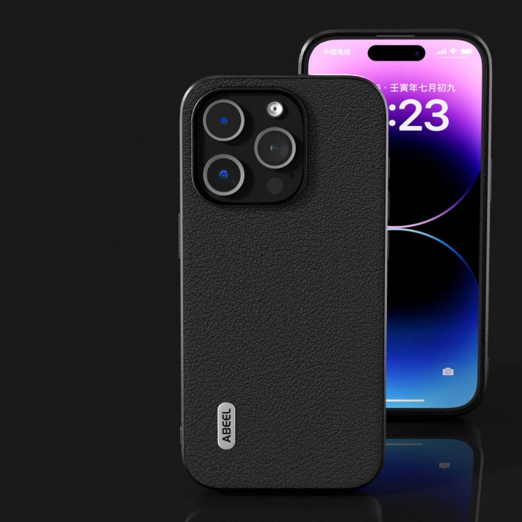 Sandsberg | Für iPhone 15 Pro ABEEL Echtes Leder Welle Schwarz Rand Handyhülle (Schwarz)