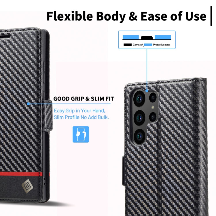 Für Samsung Galaxy S24 Ultra 5G LC.IMEEKE Carbon Fiber Leather Phone Case (Horizontal Schwarz)