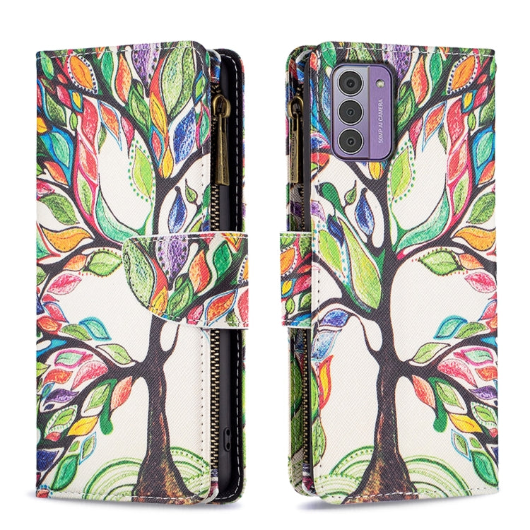 Sandsberg | Für Nokia G42/G310 Buntes Zeichnungsmuster Reißverschluss Leder Handyhülle (Großer Baum)