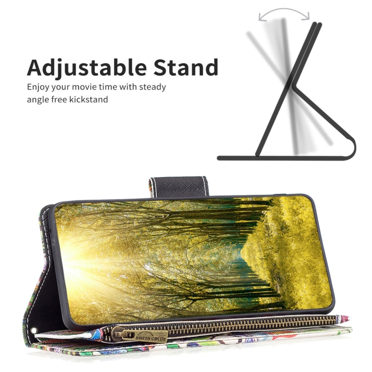 Sandsberg | Für Nokia G42/G310 Buntes Zeichnungsmuster Reißverschluss Leder Handyhülle (Großer Baum)