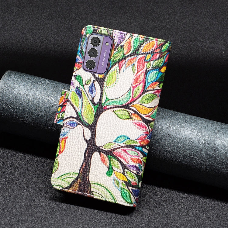 Sandsberg | Für Nokia G42/G310 Buntes Zeichnungsmuster Reißverschluss Leder Handyhülle (Großer Baum)