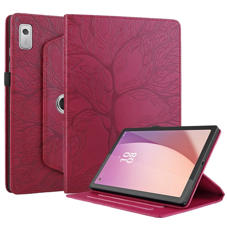 Sandsberg | Für Lenovo Tab M9 Tree Life Prägung Rotations-Leder-Tablet-Hülle (Rot)