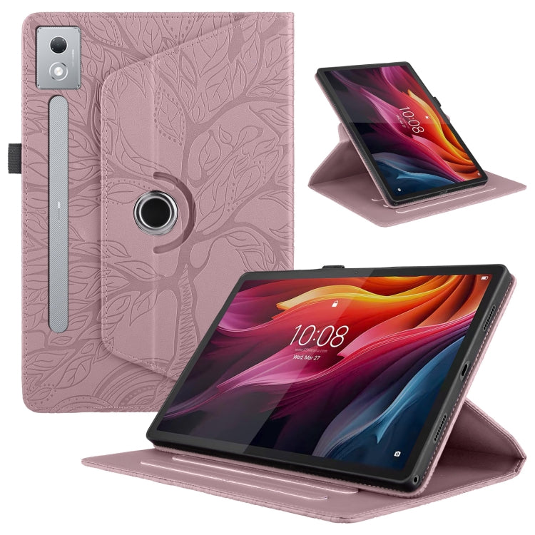 Sandsberg | Für Lenovo Tab P12 / Xiaoxin Pad Pro 12.7 2025 Tree Life Prägung Rotation Leder Tablet Hülle (Roségold)