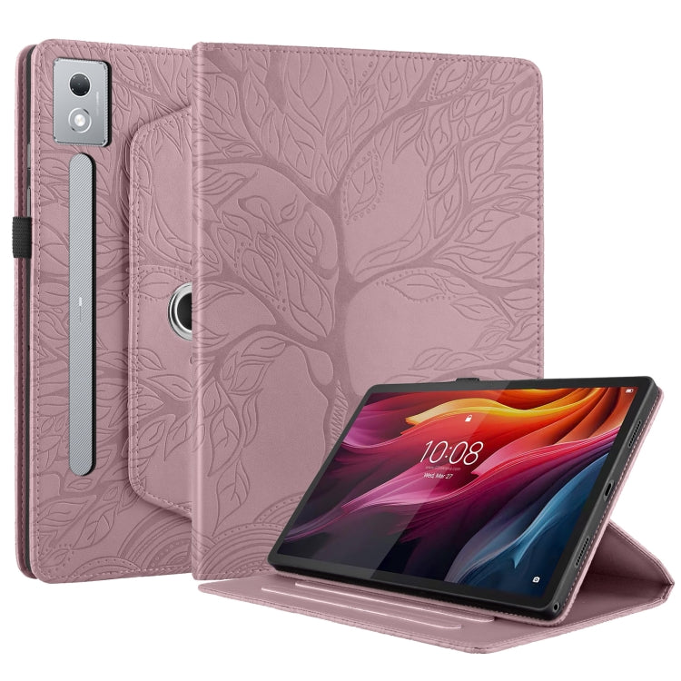 Sandsberg | Für Lenovo Tab P12 / Xiaoxin Pad Pro 12.7 2025 Tree Life Prägung Rotation Leder Tablet Hülle (Roségold)