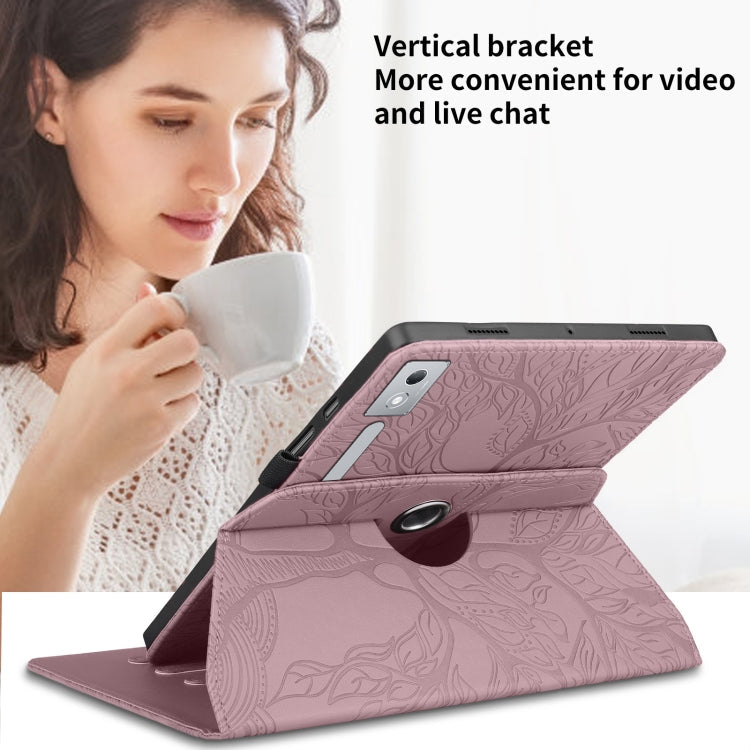 Sandsberg | Für Lenovo Tab P12 / Xiaoxin Pad Pro 12.7 2025 Tree Life Prägung Rotation Leder Tablet Hülle (Roségold)