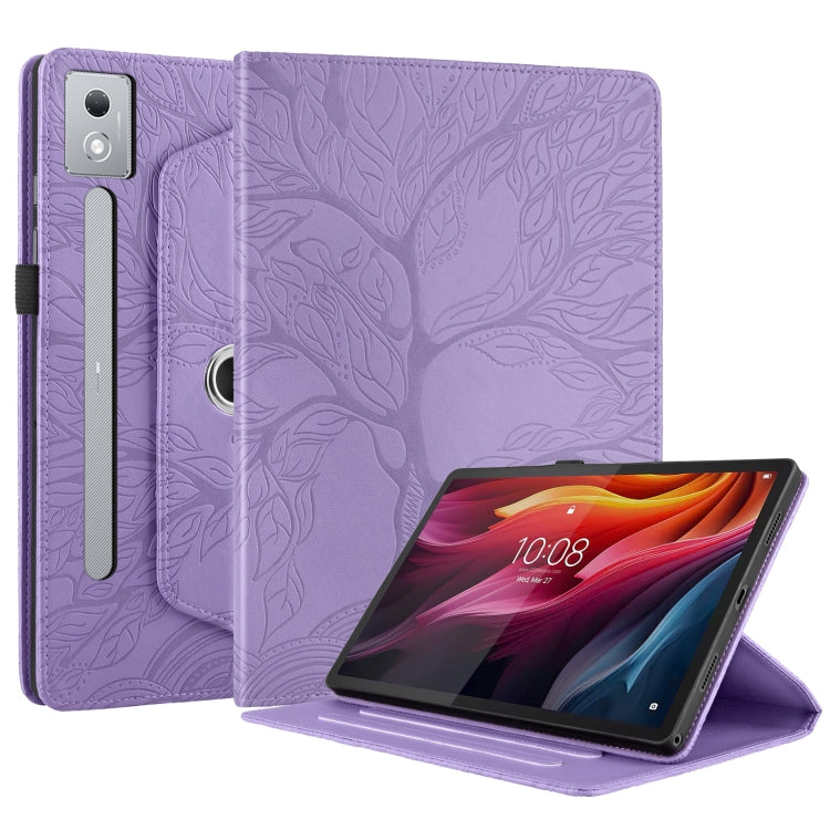 Sandsberg | Für Lenovo Tab P12 / Xiaoxin Pad Pro 12.7 2025 Tree Life Prägung Rotationsleder Tablet-Hülle (Lila)