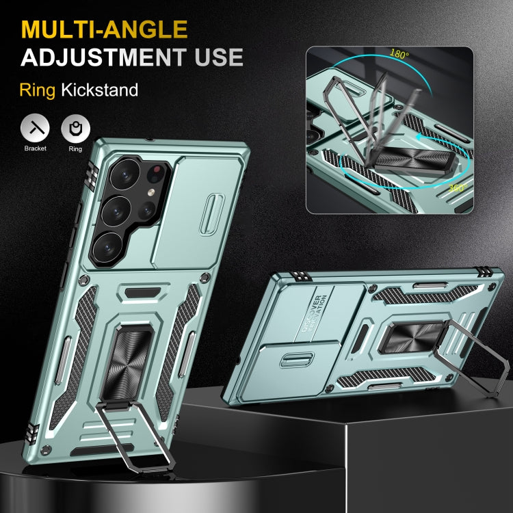Für Samsung Galaxy S24 Ultra 5G Rüstungs-PC + TPU Kameraschutz Handytasche (Alpen Grün)