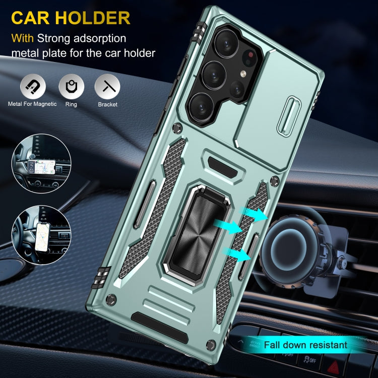 Für Samsung Galaxy S24 Ultra 5G Rüstungs-PC + TPU Kameraschutz Handytasche (Alpen Grün)