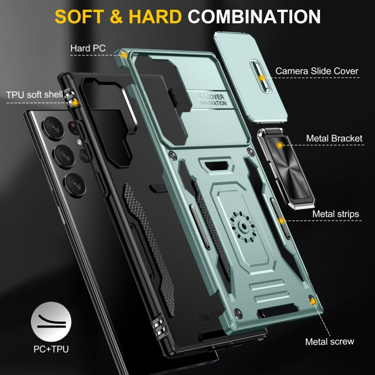 Für Samsung Galaxy S24 Ultra 5G Rüstungs-PC + TPU Kameraschutz Handytasche (Alpen Grün)