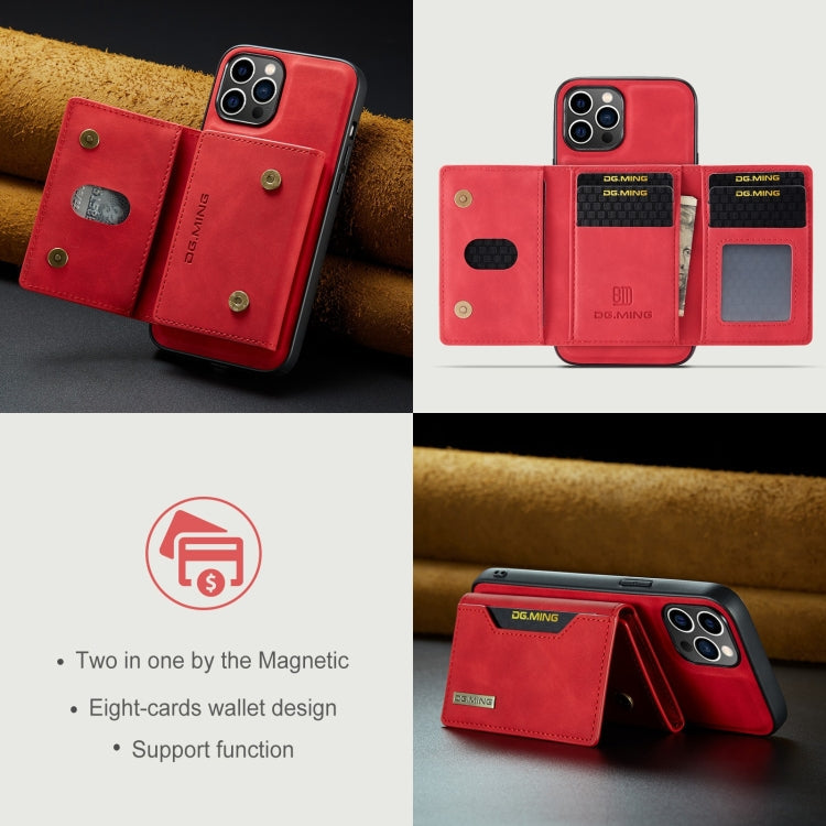 Sandsberg | Für iPhone 15 Pro Max DG.MING M2 Serie 3-Falten Kreditkarten Tasche Geldbörse Leder Handyhülle (Rot)