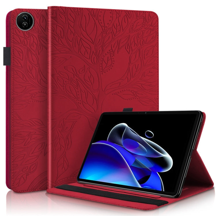 Sandsberg | Für Realme Pad 2 Tree Life Serie Prägung Leder Tablet-Hülle (Rot)
