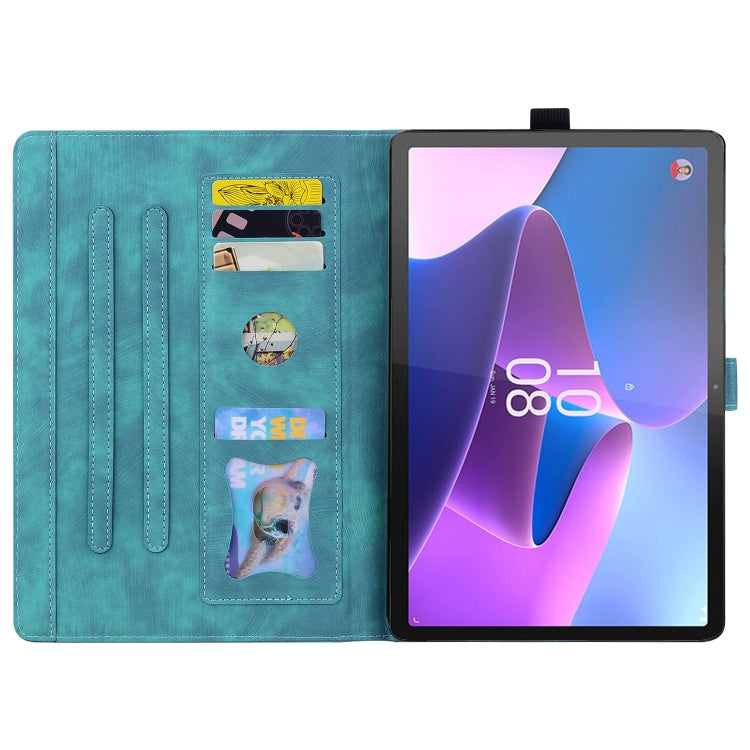 Sandsberg | Für Lenovo Tab P12 12,7 Cartoon Sakura Katze Prägung Leder Tablet Hülle (Grün)