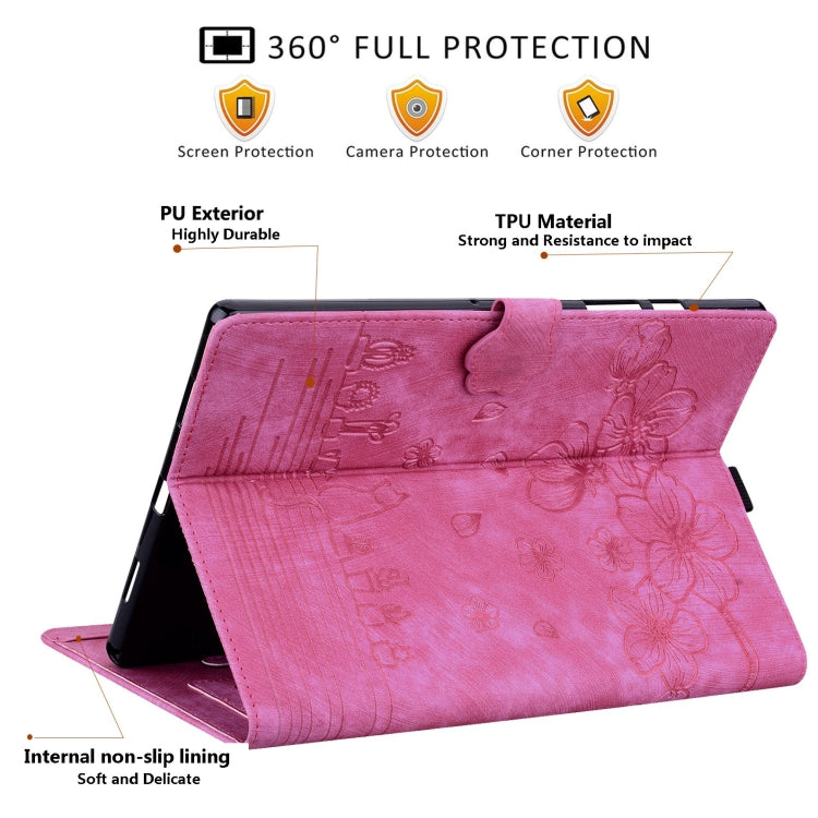 Sandsberg | Für Lenovo Tab P11 TB-J606F Cartoon Sakura Katze Prägung Leder Tablet Hülle (Rosa Rot)