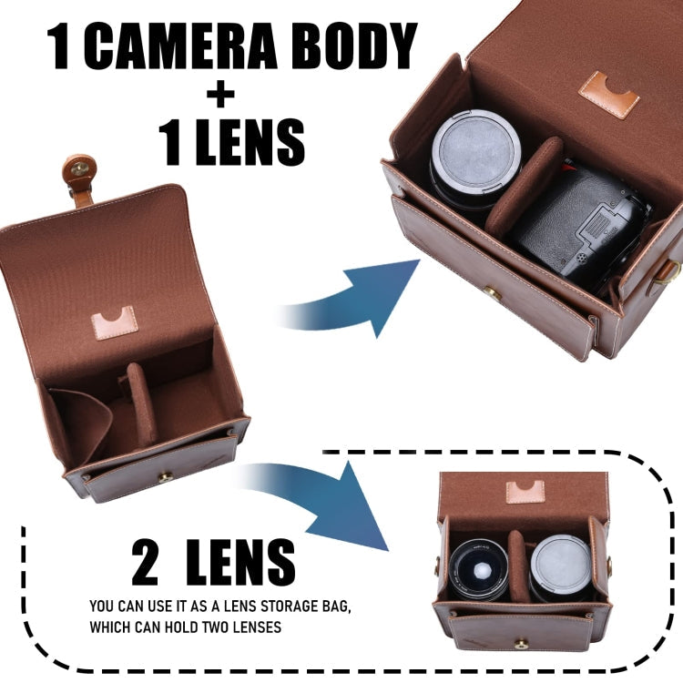 Cwatcun D80 Retro Leather Camera Shoulder Bag, Size:22 x 16 x 12cm Faux Leather Small(Brown)