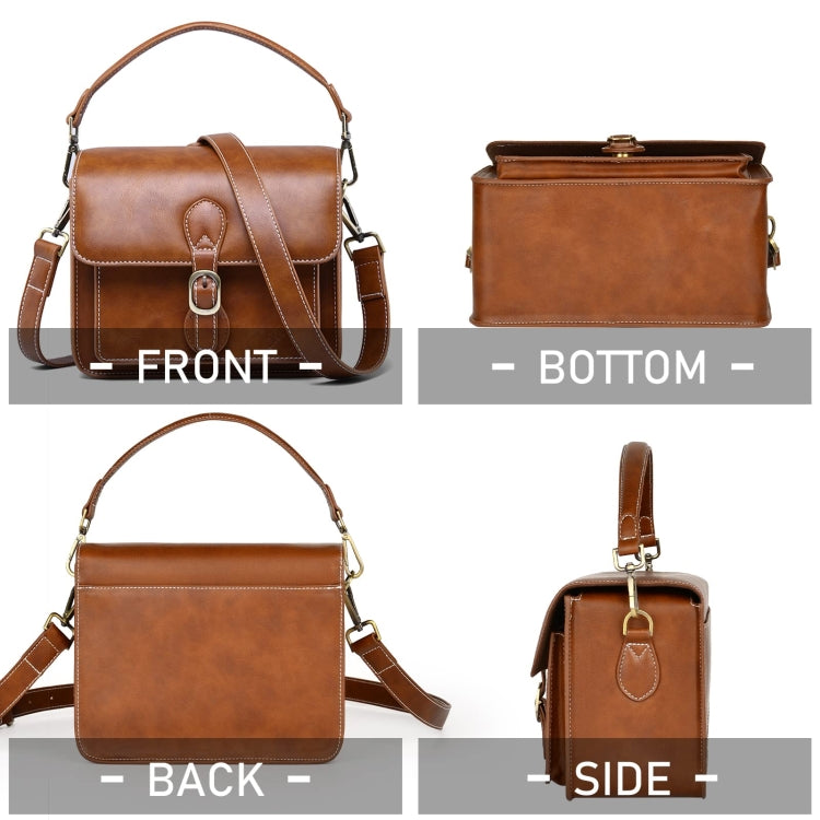 Cwatcun D80 Retro Leather Camera Shoulder Bag, Size:22 x 16 x 12cm Faux Leather Small(Brown)