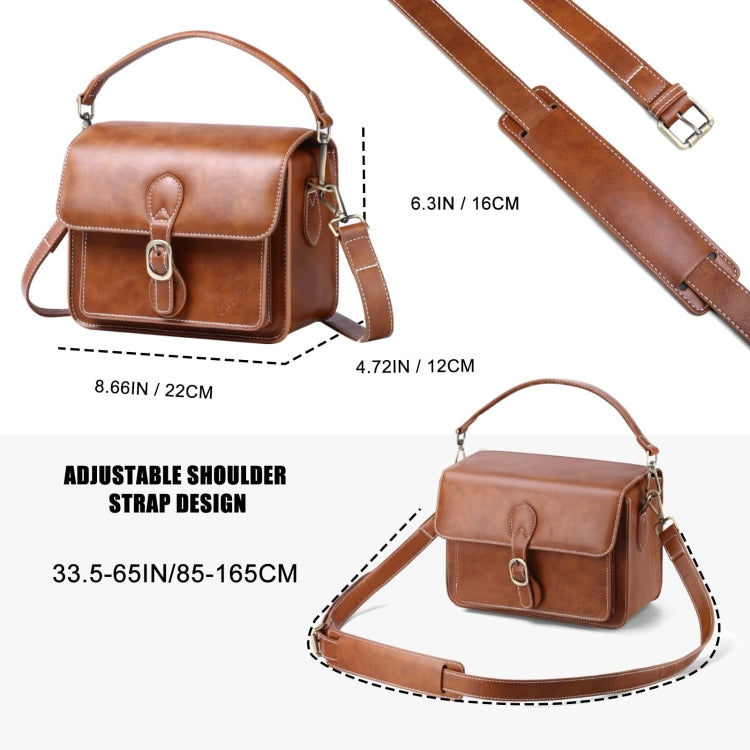 Cwatcun D80 Retro Leather Camera Shoulder Bag, Size:22 x 16 x 12cm Faux Leather Small(Brown)