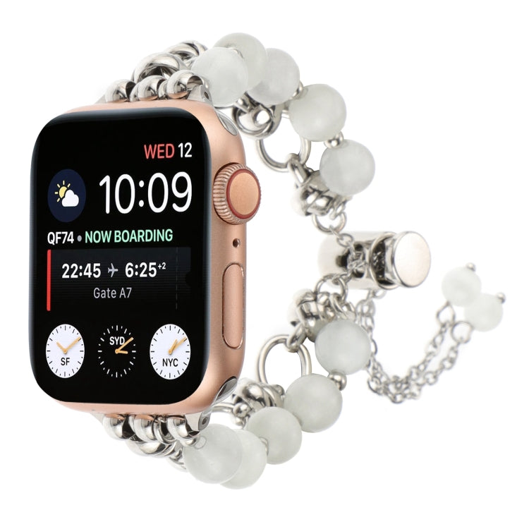 Sandsberg | Für Apple Watch SE 2022 44mm Perlenkette Metallarmband Watch Band (Weiß Silber)