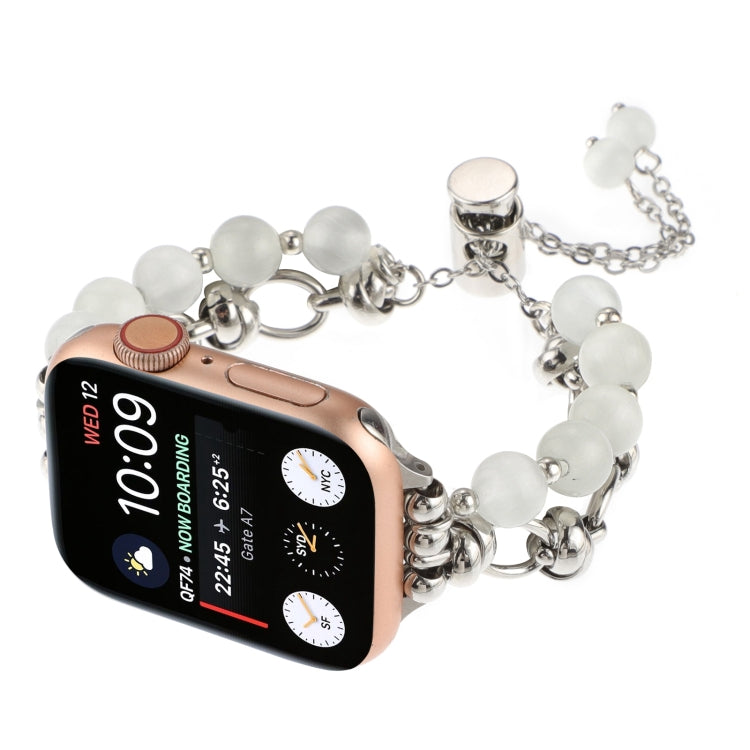 Sandsberg | Für Apple Watch SE 2022 44mm Perlenkette Metallarmband Watch Band (Weiß Silber)