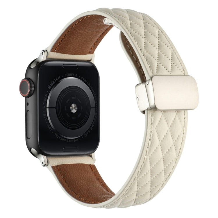 Sandsberg | Für Apple Watch Series 3 38mm Rhombus-Muster Magnetische Faltverschluss Lederuhrband (Cremig Weiß)
