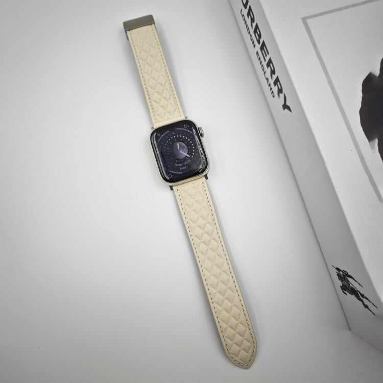 Sandsberg | Für Apple Watch Series 3 38mm Rhombus-Muster Magnetische Faltverschluss Lederuhrband (Cremig Weiß)