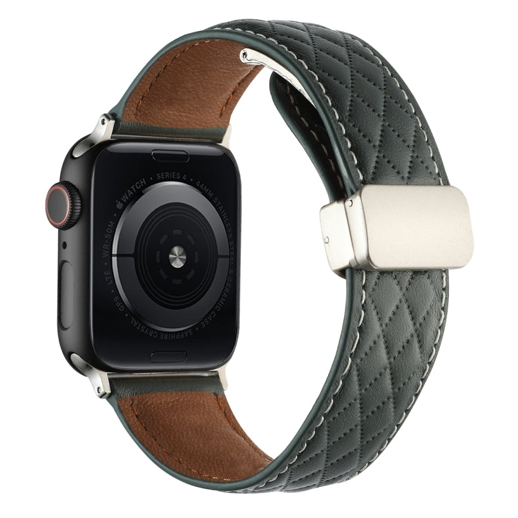 Sandsberg | Für Apple Watch Series 2 42mm Rhombus-Muster Magnetische Falt-Schnalle Leder-Uhrenarmband (Dunkelgrün)