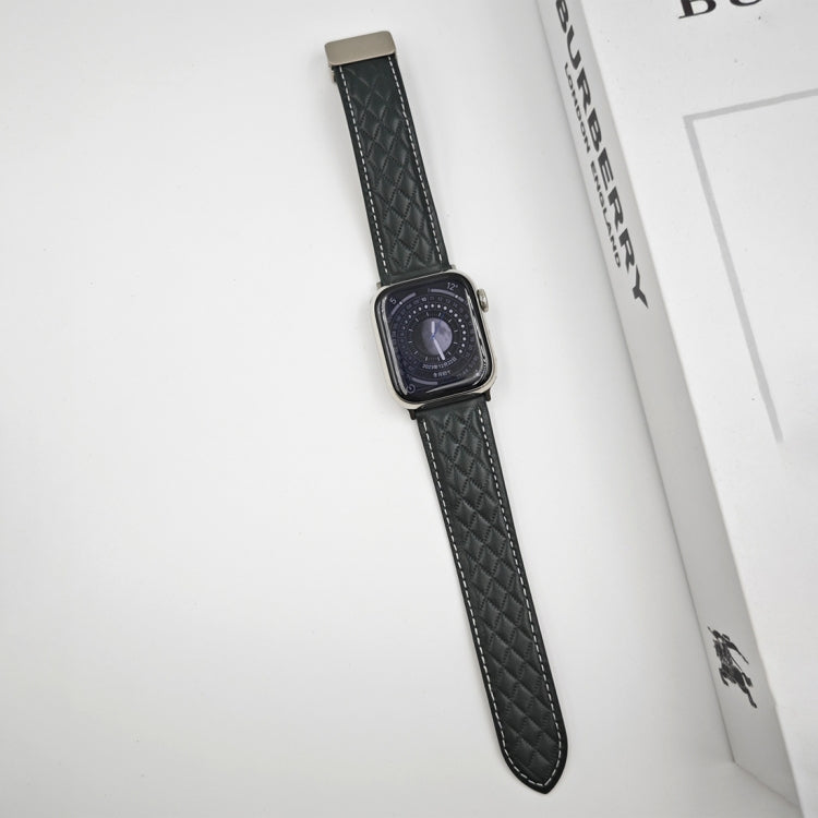 Sandsberg | Für Apple Watch Series 2 42mm Rhombus-Muster Magnetische Falt-Schnalle Leder-Uhrenarmband (Dunkelgrün)