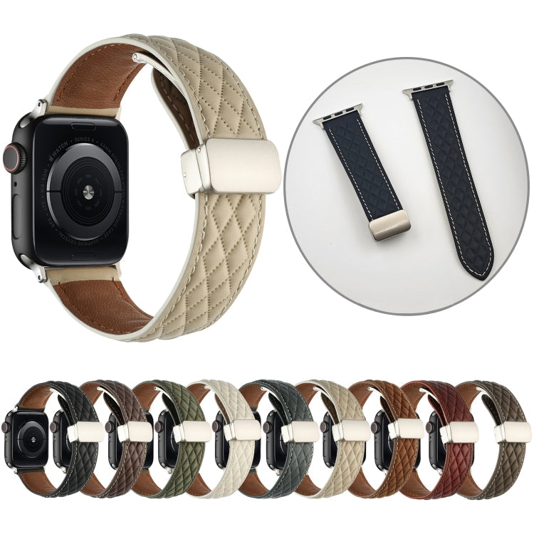 Sandsberg | Für Apple Watch Series 2 42mm Rhombus-Muster Magnetische Falt-Schnalle Leder-Uhrenarmband (Dunkelgrün)