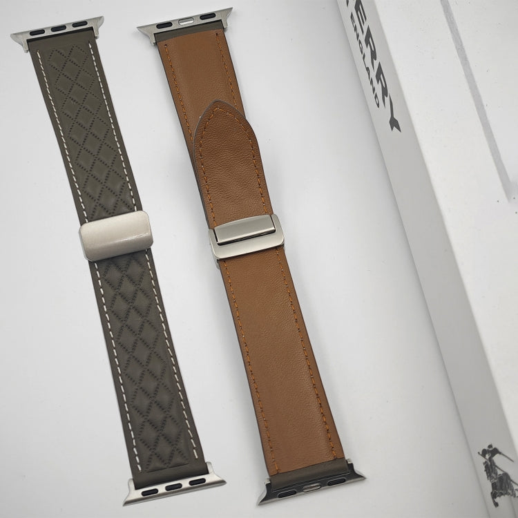 Sandsberg | Für Apple Watch Series 2 42mm Rhombus-Muster Magnetische Falt-Schnalle Leder-Uhrenarmband (Dunkelgrün)