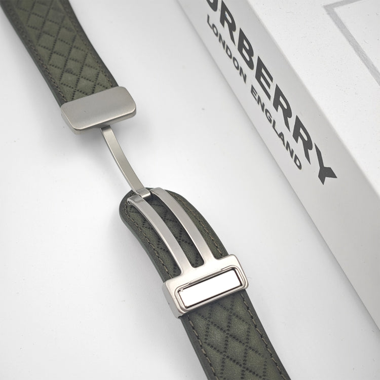 Sandsberg | Für Apple Watch Series 2 42mm Rhombus-Muster Magnetische Falt-Schnalle Leder-Uhrenarmband (Dunkelgrün)