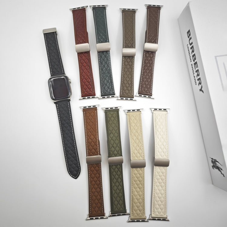 Sandsberg | Für Apple Watch Series 3 38mm Rhombus-Muster Magnetische Faltverschluss Lederuhrband (Cremig Weiß)