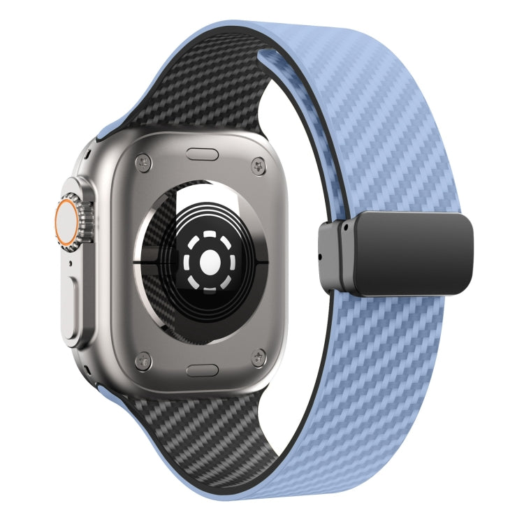 Sandsberg | Für Apple Watch Series 4 44mm Carbonfaser Magnet Schwarz Schnalle Uhrband (Hellblau Schwarz)