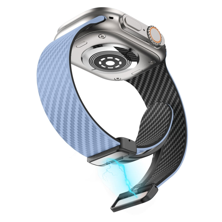 Sandsberg | Für Apple Watch Series 4 44mm Carbonfaser Magnet Schwarz Schnalle Uhrband (Hellblau Schwarz)