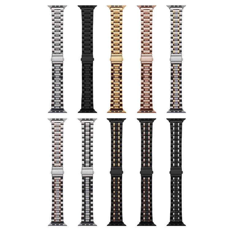 Sandsberg | Für Apple Watch Series 7 45mm Fünf-Perlen Edelstahl Armband (Schwarz Gold)