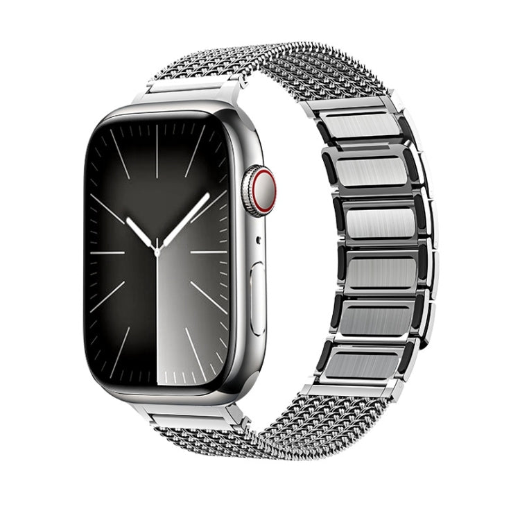 Sandsberg | Für Apple Watch Series 4 44mm Magnetverschluss Geflochtene Kette Edelstahl Uhrenarmband (Silber)